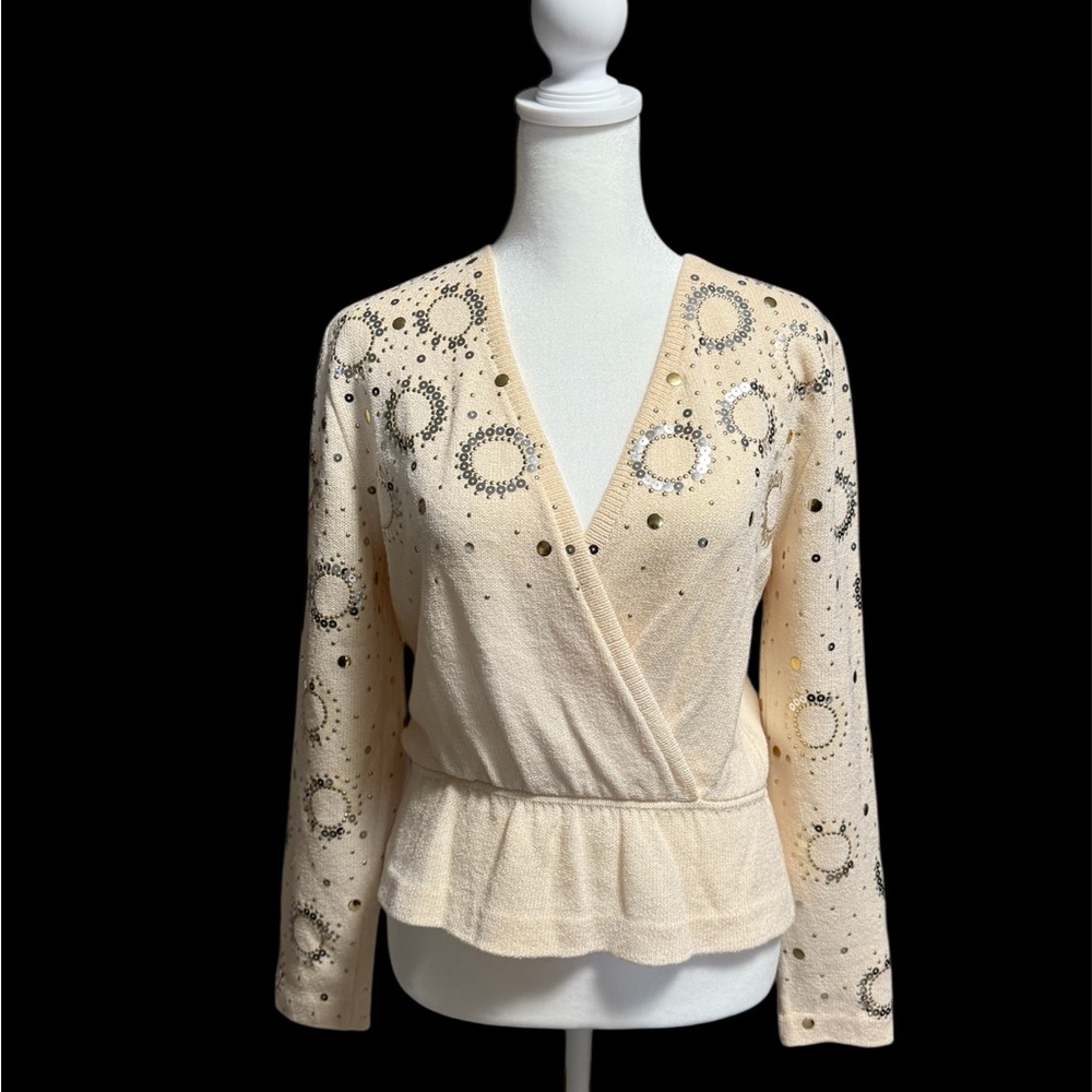 ❤️HOST PICK❤️St.John By Marie Gray Peachy Cream Embellished Sequin Sweater-8